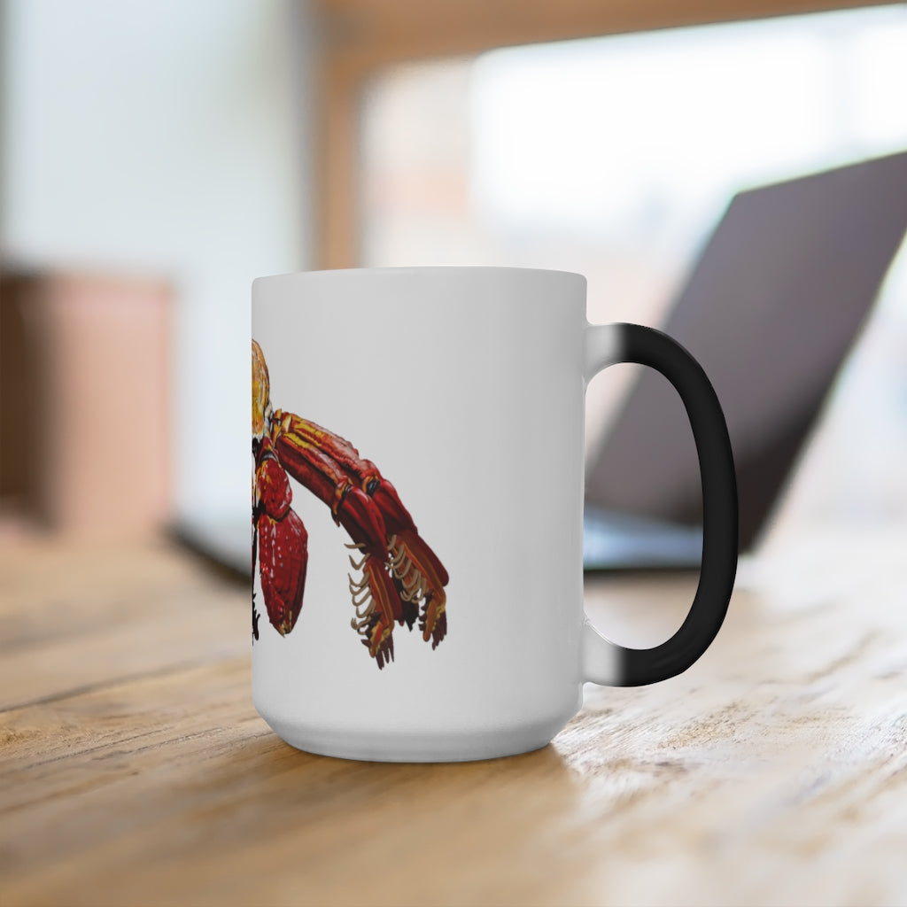 Red Crab Color Changing Mug showcasing vibrant colors when filled with hot liquid, featuring a rounded design and C-handle.