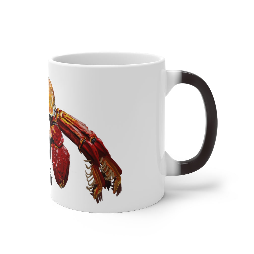 Red Crab Color Changing Mug showcasing vibrant colors when filled with hot liquid, featuring a rounded design and C-handle.