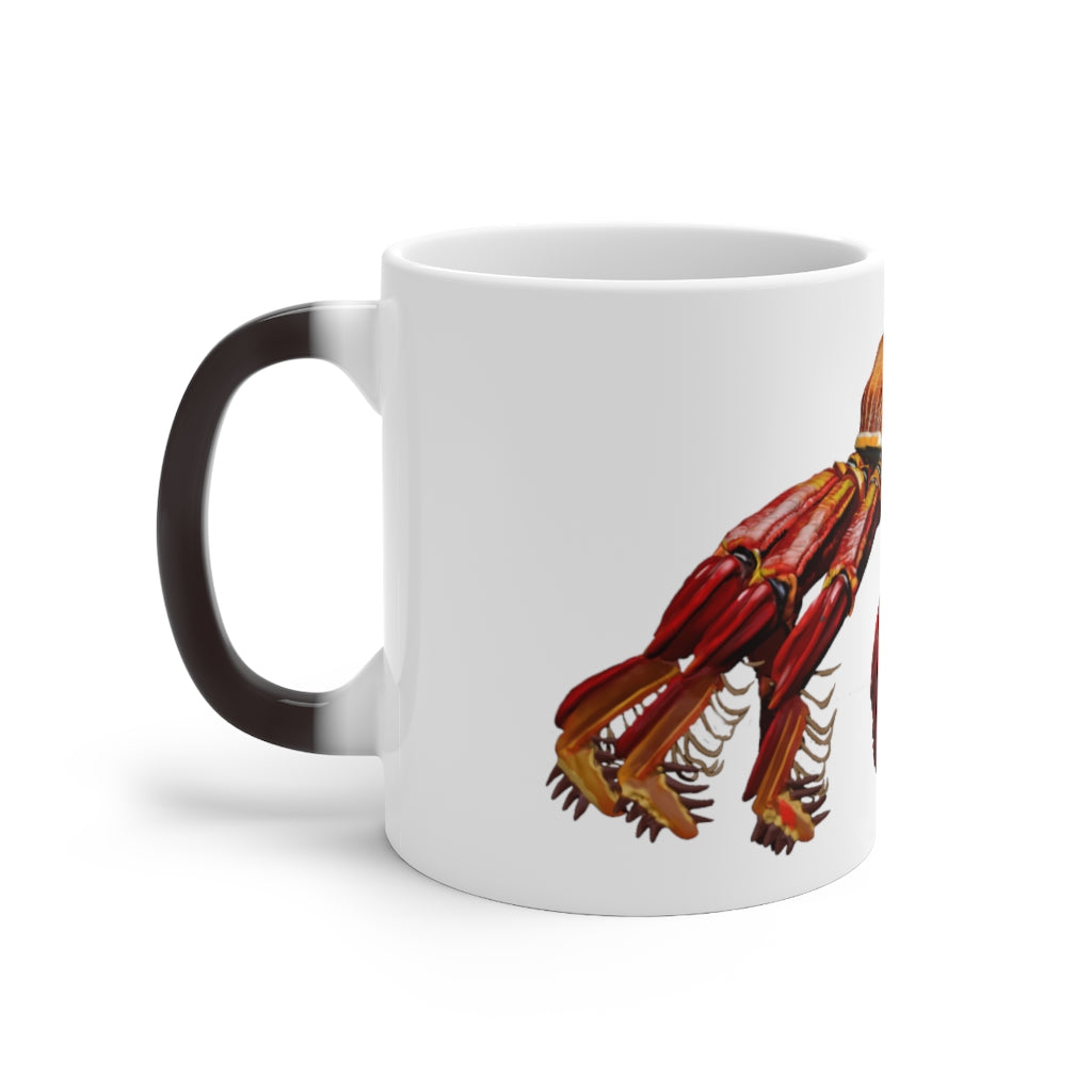 Red Crab Color Changing Mug showcasing vibrant colors when filled with hot liquid, featuring a rounded design and C-handle.