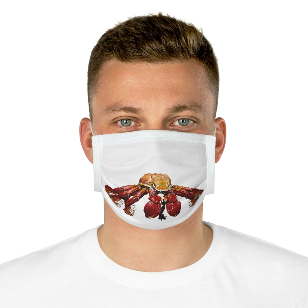 Red Crab Cotton Face Mask featuring a vibrant crab design, made from 100% cotton with adjustable earloops and nose wire.