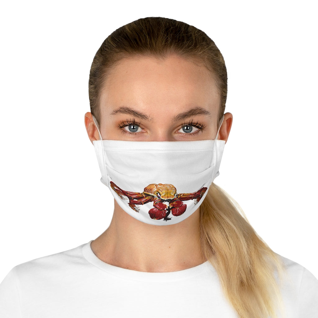 Red Crab Cotton Face Mask featuring a vibrant crab design, made from 100% cotton with adjustable earloops and nose wire.