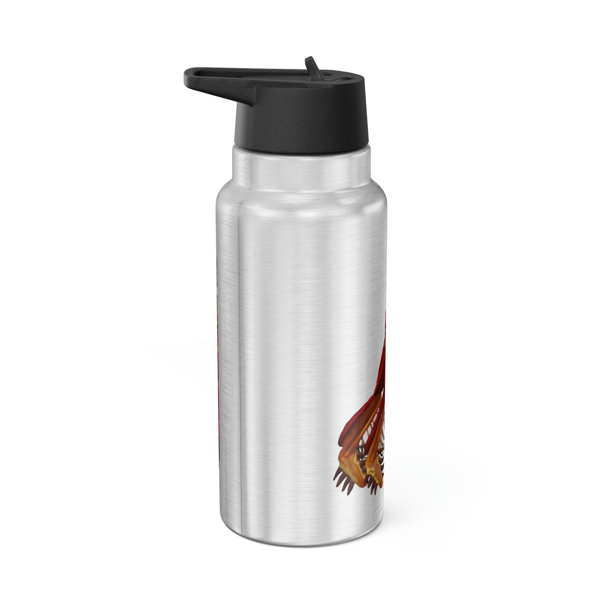 Red Crab Gator Tumbler, 32oz, stainless steel with a black screw-on cap and plastic straw, featuring customizable design options.