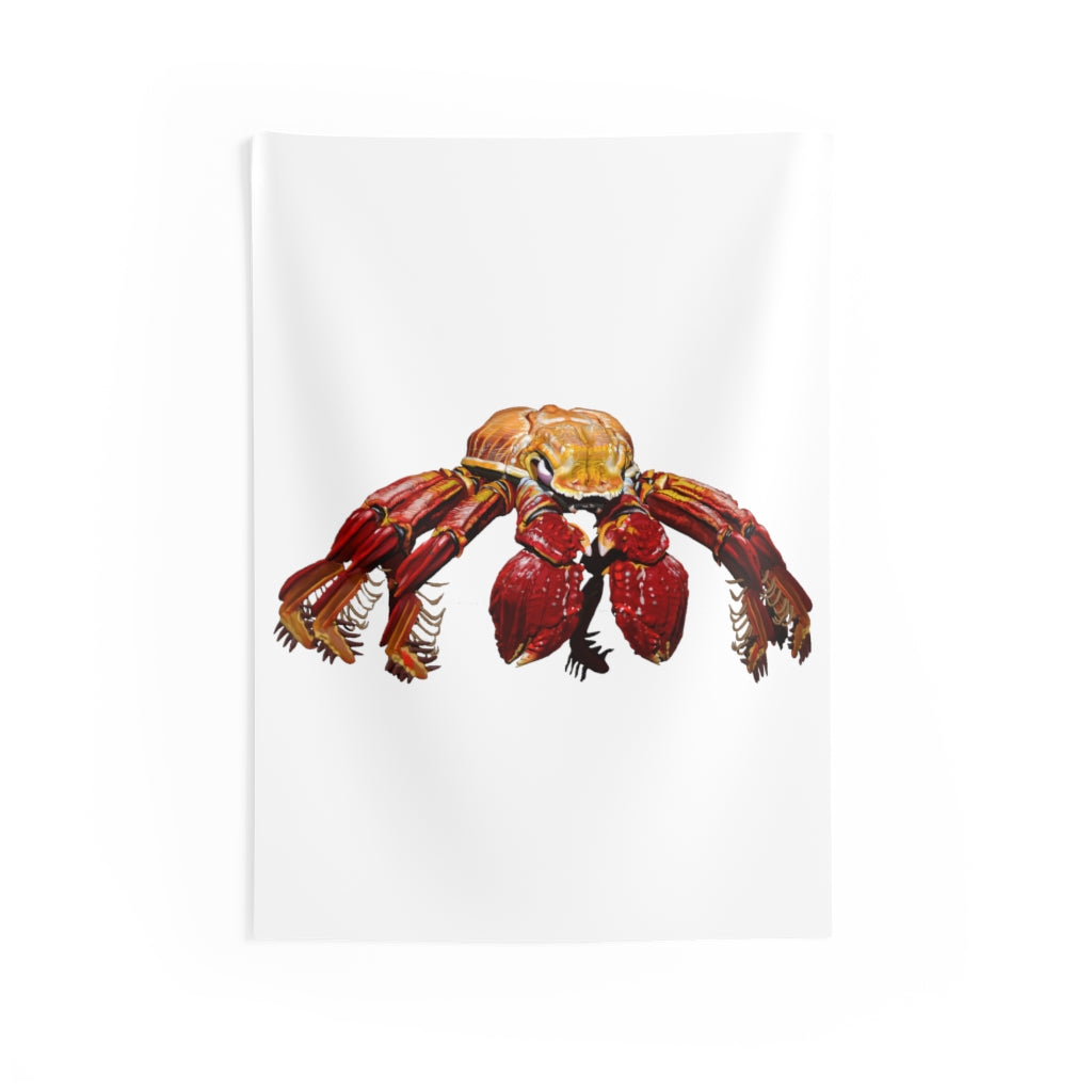 A vibrant Red Crab Indoor Wall Tapestry showcasing a detailed crab design on a soft polyester fabric, perfect for home decor.