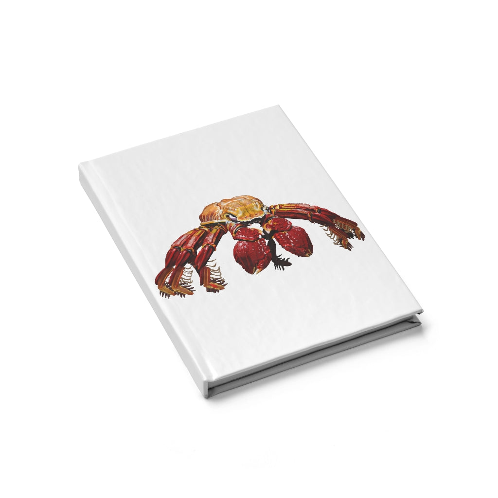 Red Crab Journal with blank pages and colorful wraparound print, showcasing its hardcover design.