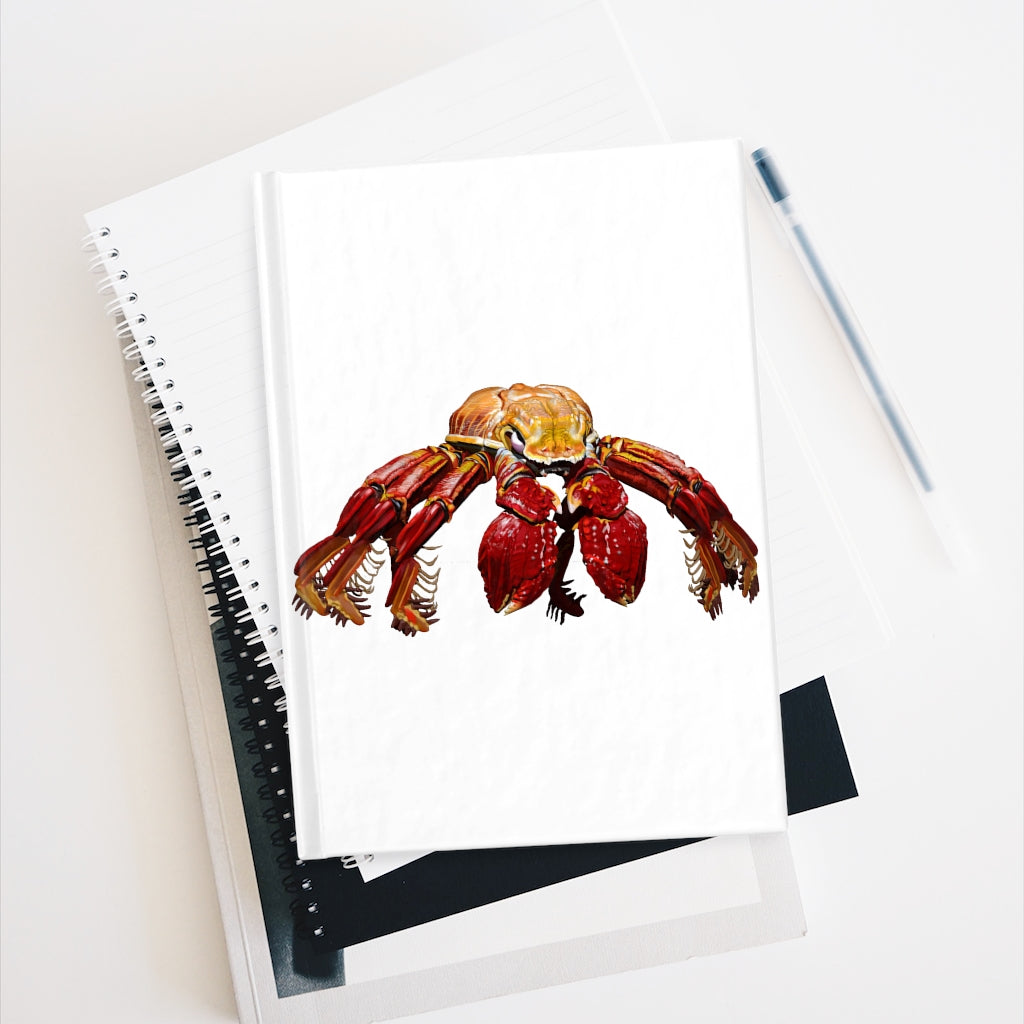 Red Crab Journal with blank pages and colorful wraparound print, showcasing its hardcover design.