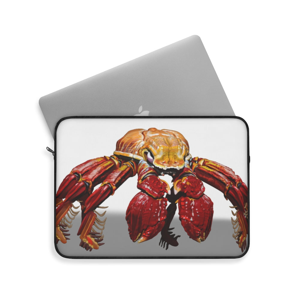 Red Crab Laptop Sleeve featuring a vibrant crab design on one side and a sleek black backside, perfect for protecting laptops.