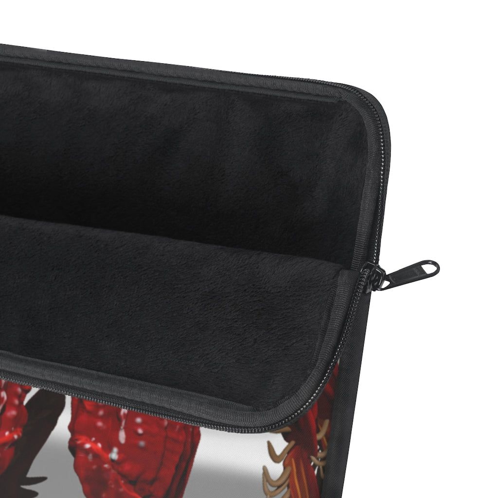 Red Crab Laptop Sleeve featuring a vibrant crab design on one side and a sleek black backside, perfect for protecting laptops.