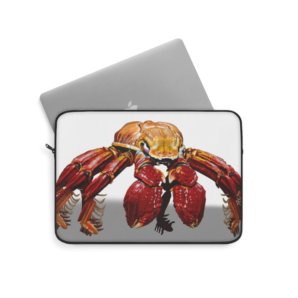 Red Crab Laptop Sleeve featuring a vibrant crab design on one side and a sleek black backside, perfect for protecting laptops.