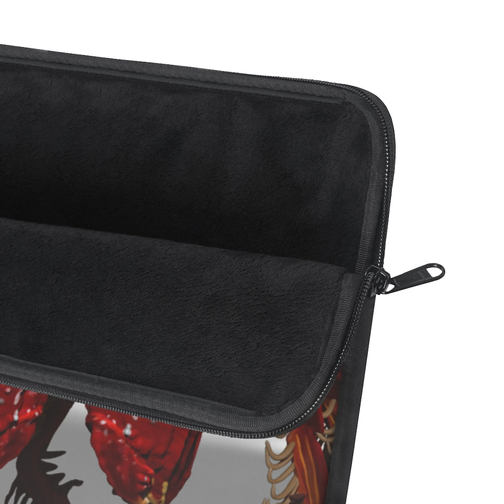 Red Crab Laptop Sleeve featuring a vibrant crab design on one side and a sleek black backside, perfect for protecting laptops.