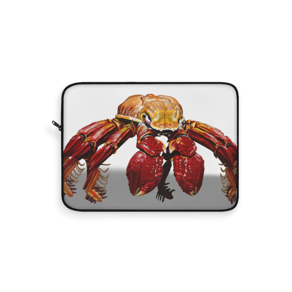 Red Crab Laptop Sleeve featuring a vibrant crab design on one side and a sleek black backside, perfect for protecting laptops.