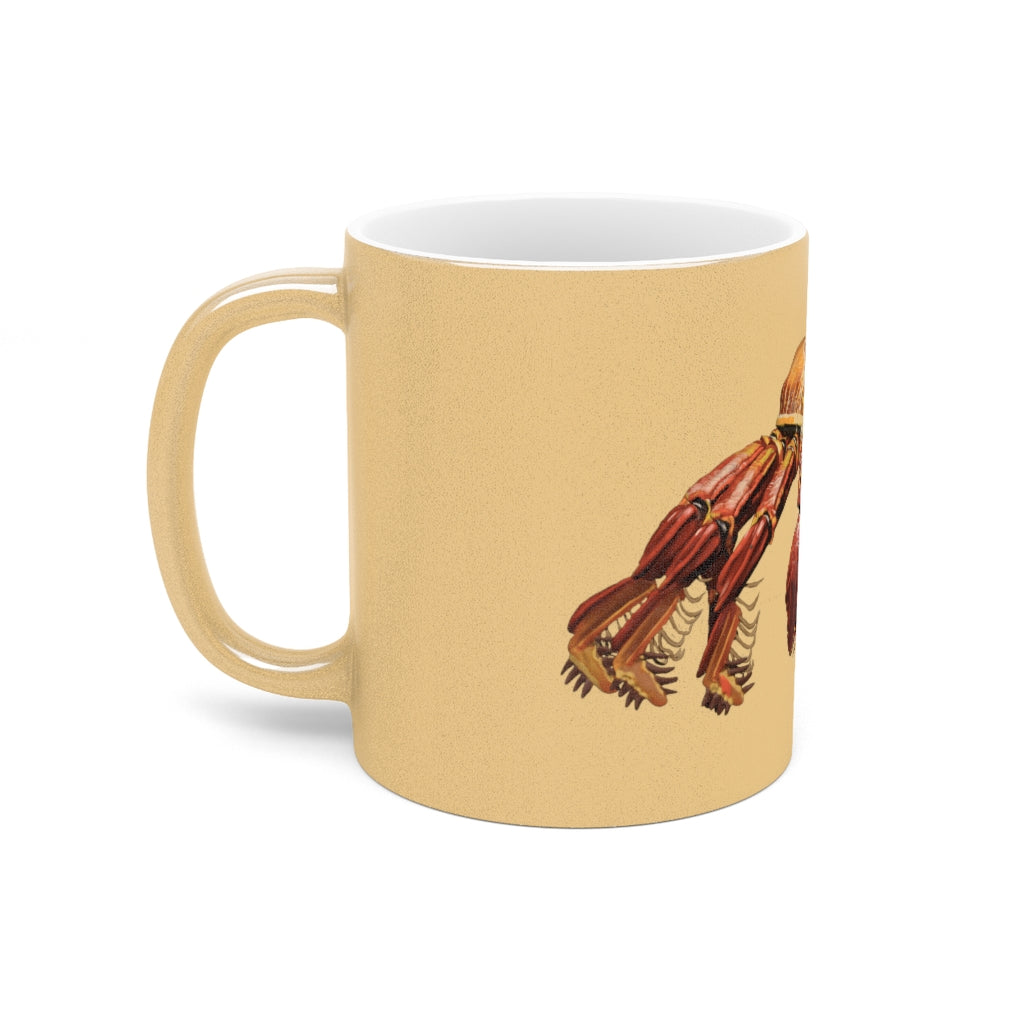 A stylish Red Crab Metallic Mug in Gold and Silver finishes, showcasing personalized designs on a ceramic surface.