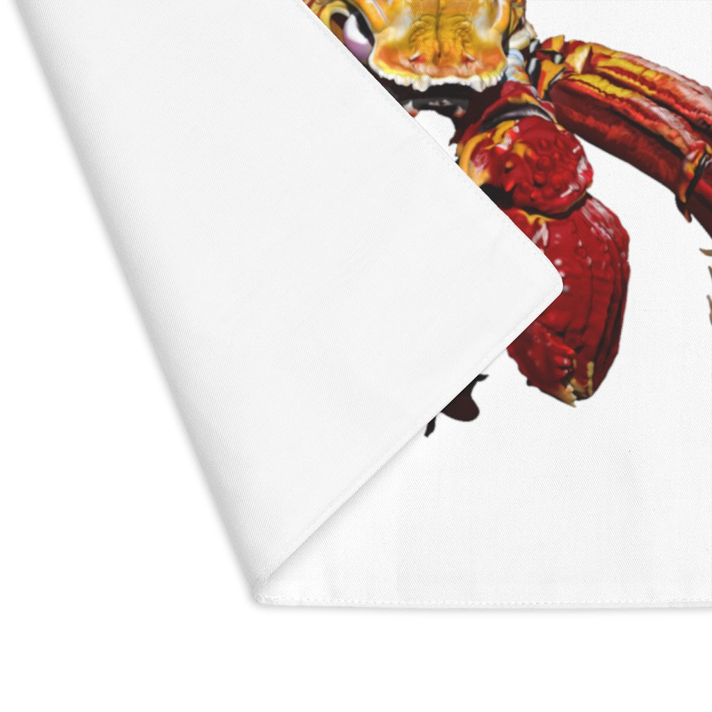 A vibrant red crab placemat featuring a unique design, made from durable cotton, perfect for enhancing dining experiences.