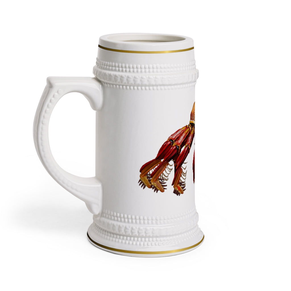 A stylish Red Crab Stein Mug made of durable white ceramic with ribbed outlines, perfect for custom designs.