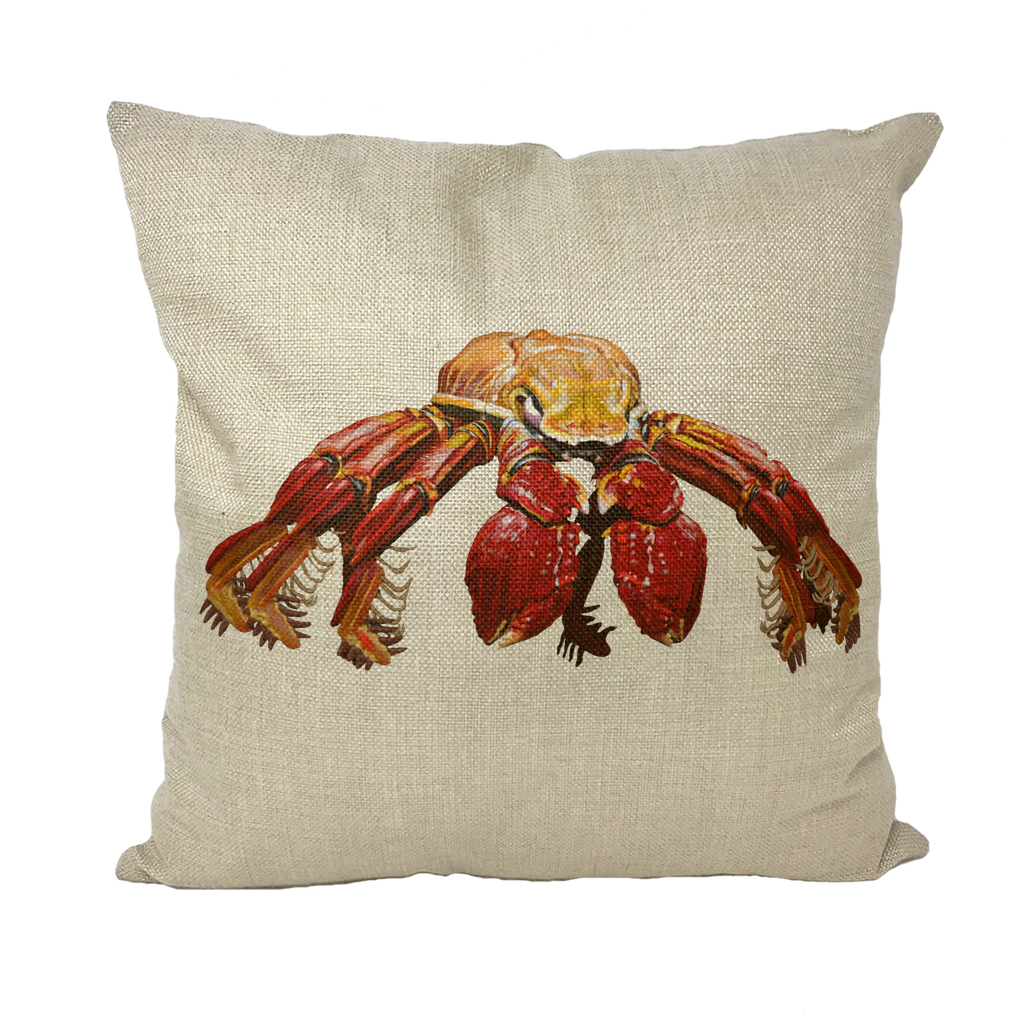 Red Crab Throw Pillows featuring vibrant crab designs on high-quality fabric, perfect for home decor.