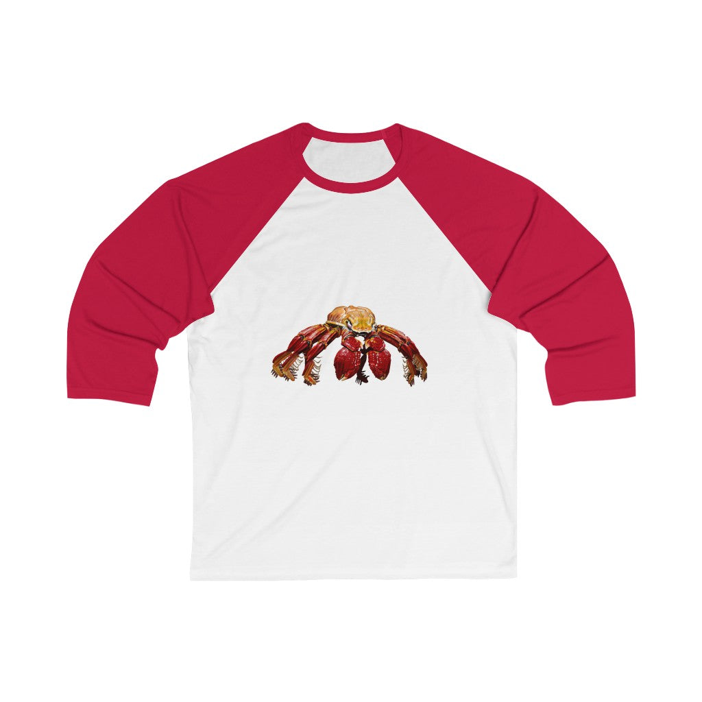 Red Crab Unisex 3/4 Sleeve Baseball Tee showcasing its stylish design and comfortable fit.