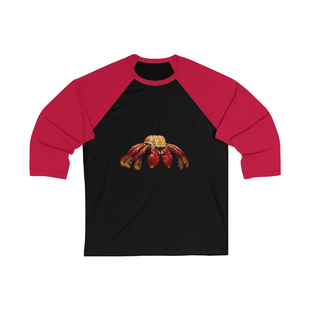 Red Crab Unisex 3/4 Sleeve Baseball Tee showcasing its stylish design and comfortable fit.