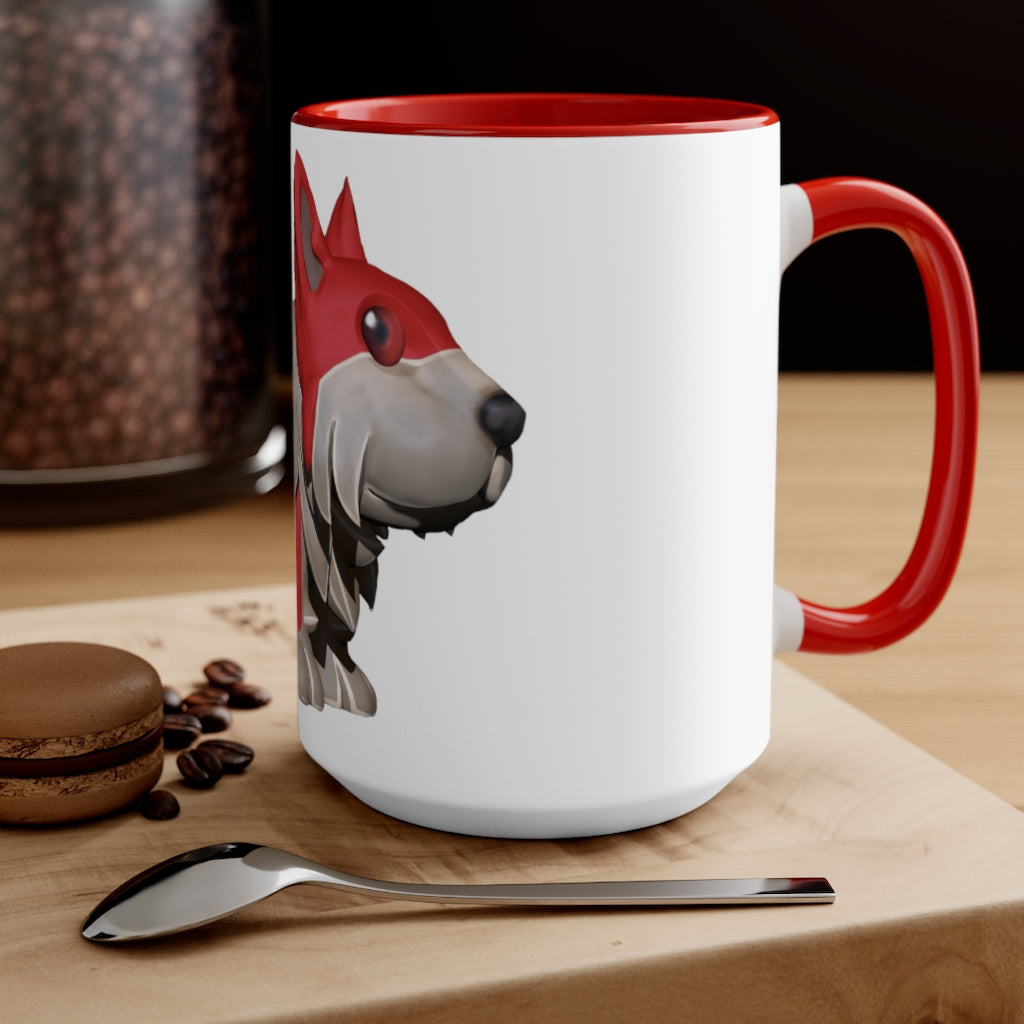 A stylish Red Dog Accent Mug featuring a white exterior with a vibrant colored interior, available in red, pink, and black options.