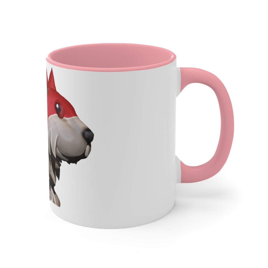 A stylish Red Dog Accent Mug featuring a white exterior with a vibrant colored interior, available in red, pink, and black options.