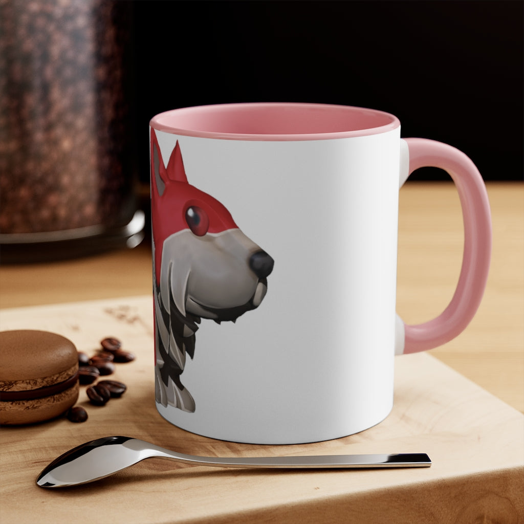 A stylish Red Dog Accent Mug featuring a white exterior with a vibrant colored interior, available in red, pink, and black options.