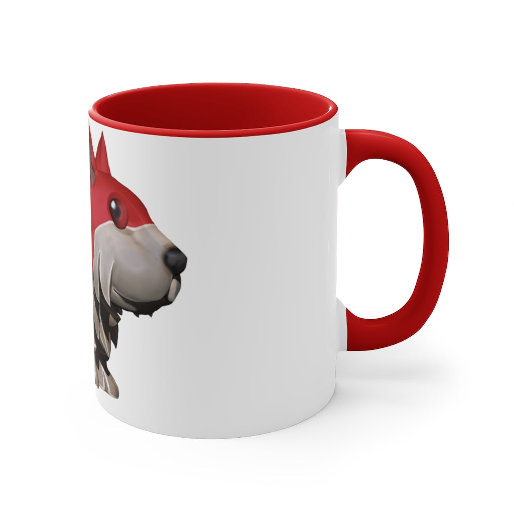 A stylish Red Dog Accent Mug featuring a white exterior with a vibrant colored interior, available in red, pink, and black options.