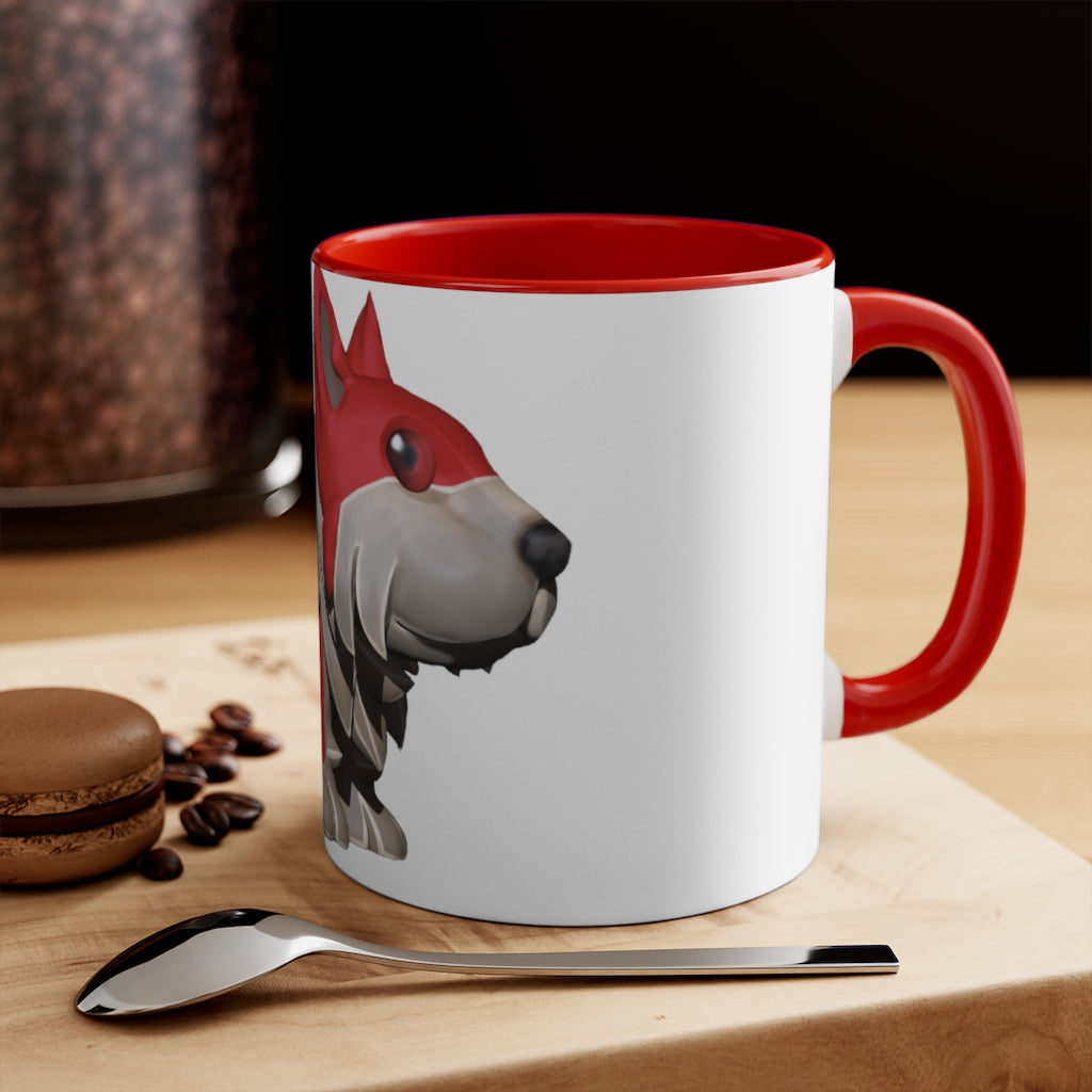 A stylish Red Dog Accent Mug featuring a white exterior with a vibrant colored interior, available in red, pink, and black options.