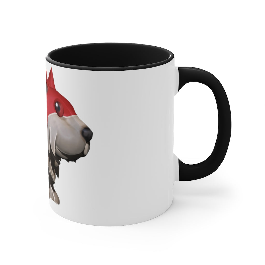 A stylish Red Dog Accent Mug featuring a white exterior with a vibrant colored interior, available in red, pink, and black options.