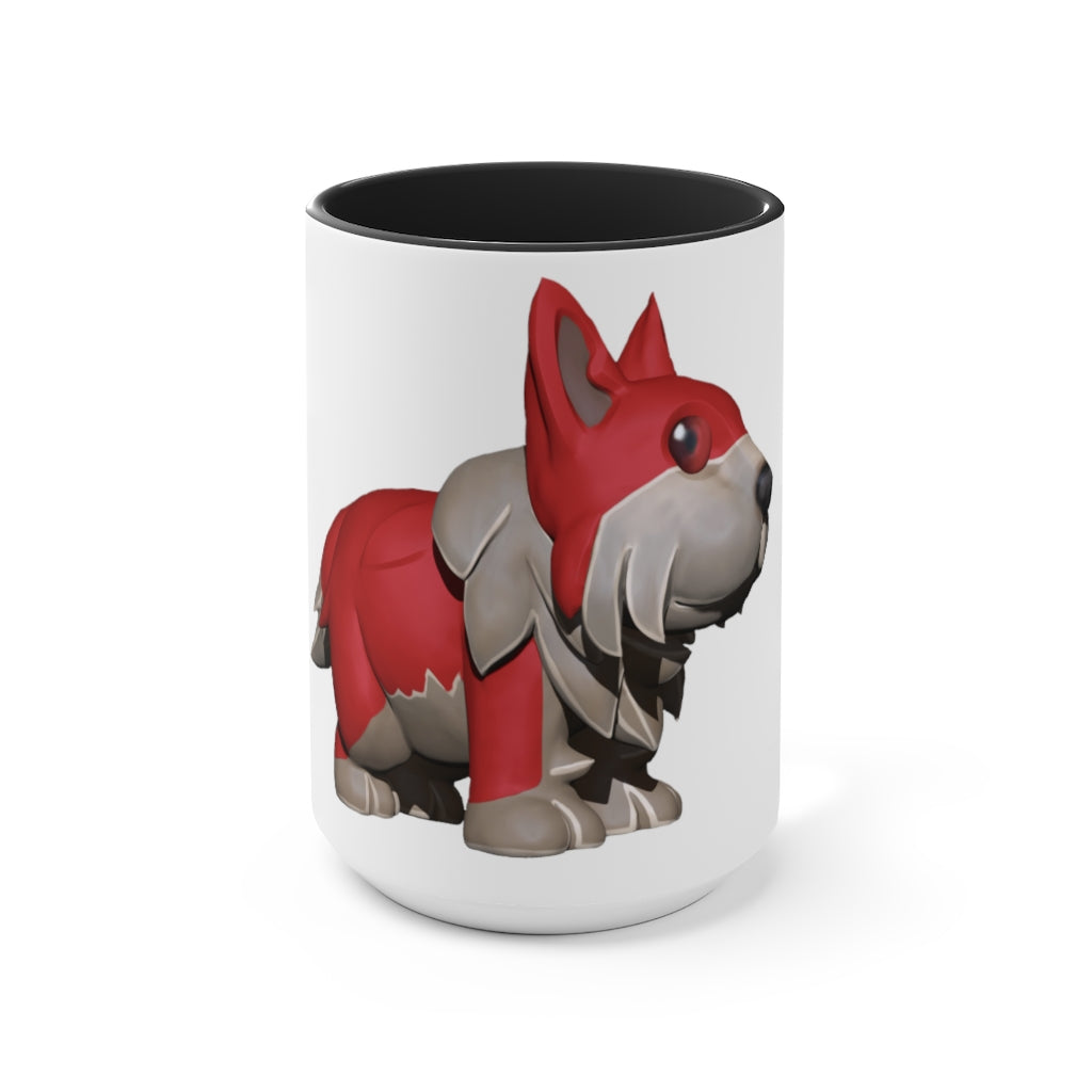 A stylish Red Dog Accent Mug featuring a white exterior with a vibrant colored interior, available in red, pink, and black options.