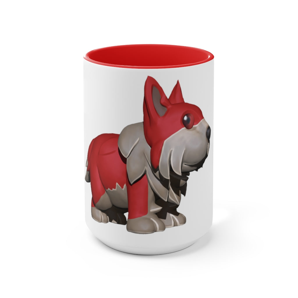 A stylish Red Dog Accent Mug featuring a white exterior with a vibrant colored interior, available in red, pink, and black options.