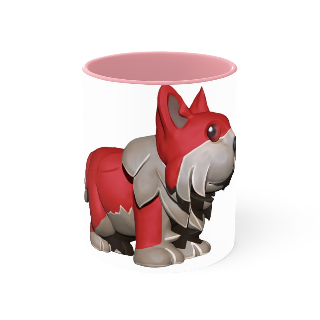 A stylish Red Dog Accent Mug featuring a white exterior with a vibrant colored interior, available in red, pink, and black options.