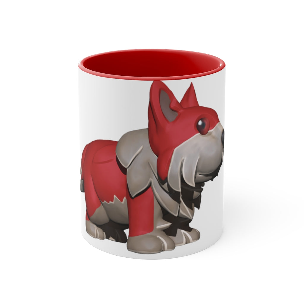 A stylish Red Dog Accent Mug featuring a white exterior with a vibrant colored interior, available in red, pink, and black options.