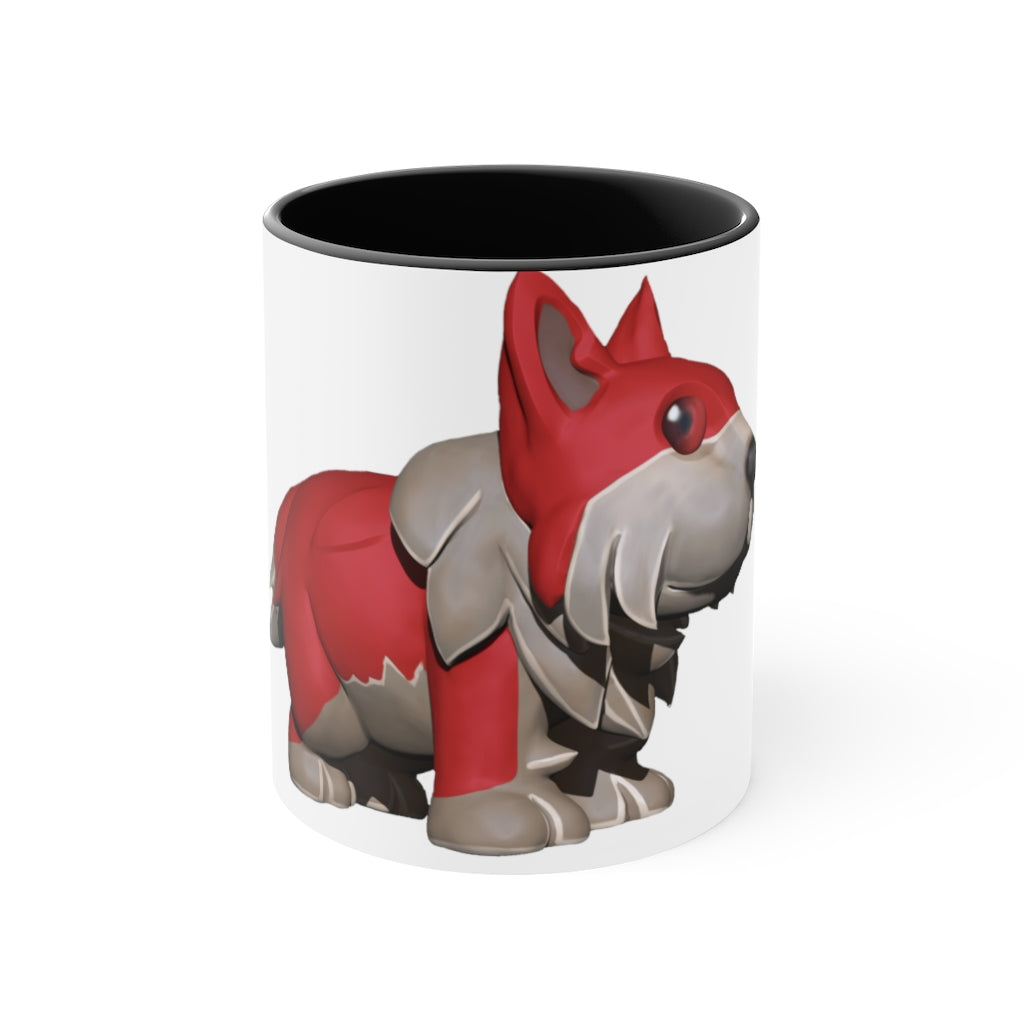 A stylish Red Dog Accent Mug featuring a white exterior with a vibrant colored interior, available in red, pink, and black options.