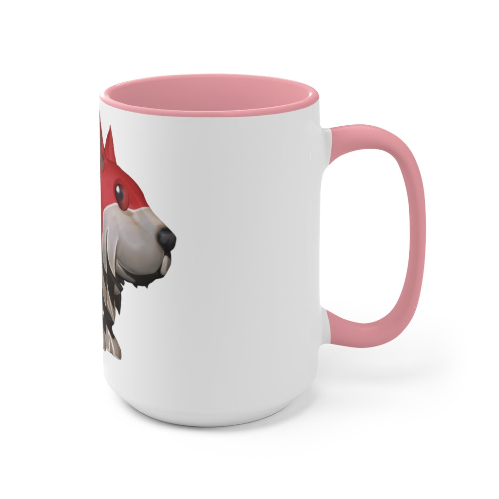 A stylish Red Dog Accent Mug featuring a white exterior with a vibrant colored interior, available in red, pink, and black options.