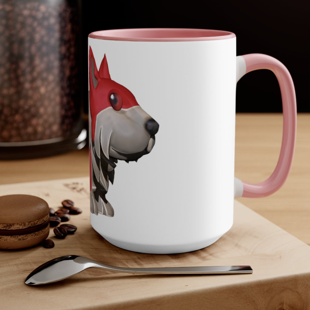 A stylish Red Dog Accent Mug featuring a white exterior with a vibrant colored interior, available in red, pink, and black options.