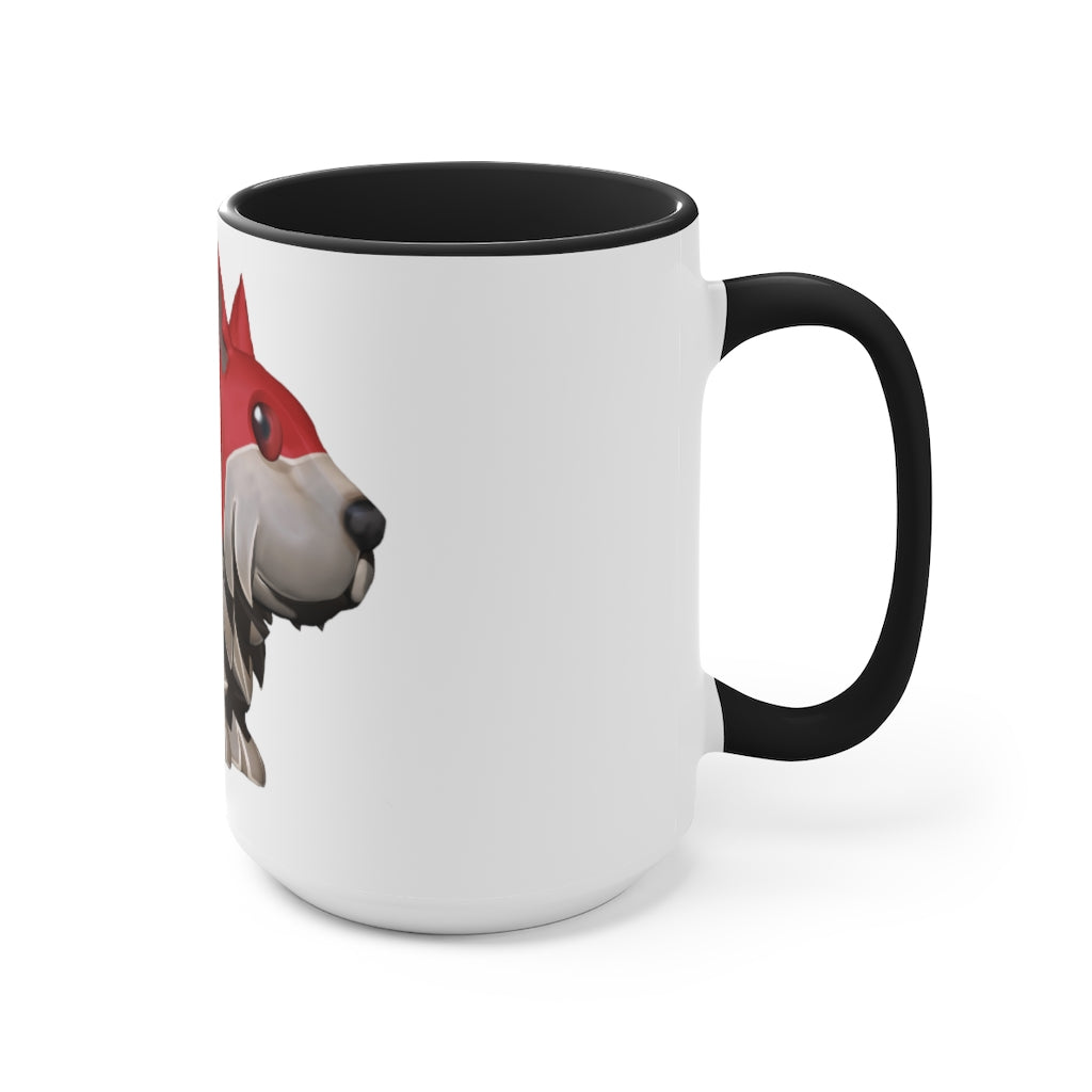 A stylish Red Dog Accent Mug featuring a white exterior with a vibrant colored interior, available in red, pink, and black options.