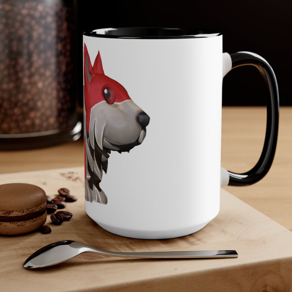 A stylish Red Dog Accent Mug featuring a white exterior with a vibrant colored interior, available in red, pink, and black options.