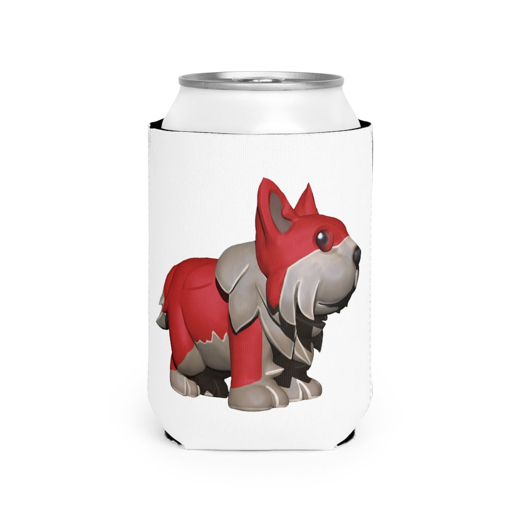 Red Dog Can Cooler Sleeve made of durable neoprene, designed to fit standard 12 oz cans with a customizable exterior.