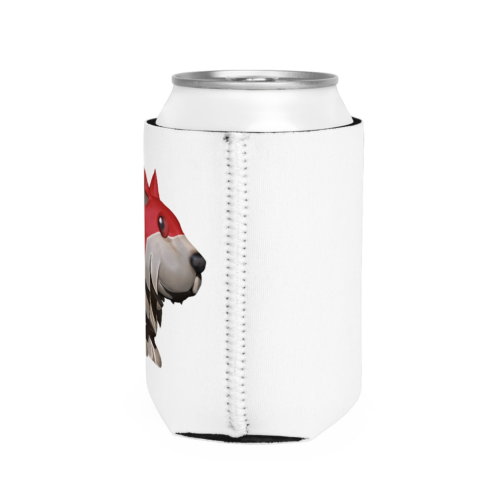 Red Dog Can Cooler Sleeve made of durable neoprene, designed to fit standard 12 oz cans with a customizable exterior.