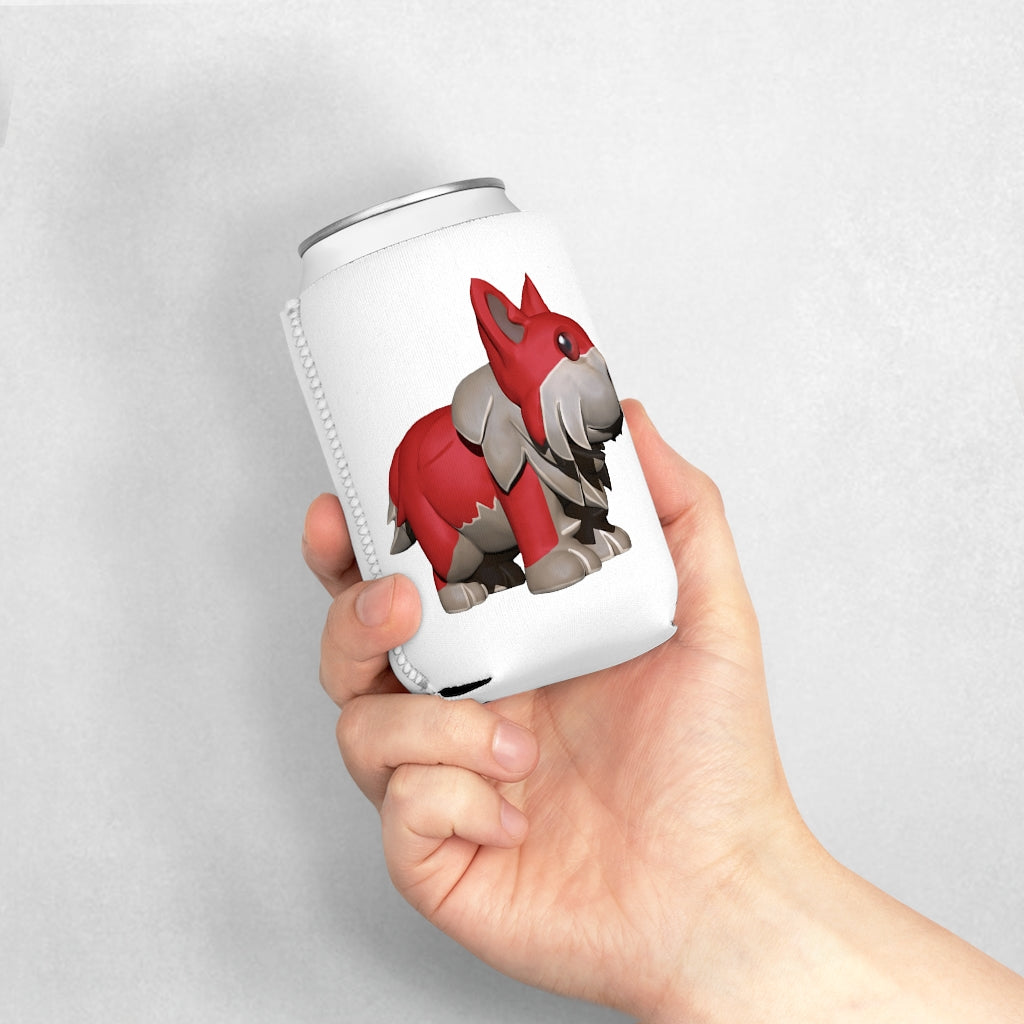 Red Dog Can Cooler Sleeve made of durable neoprene, designed to fit standard 12 oz cans with a customizable exterior.