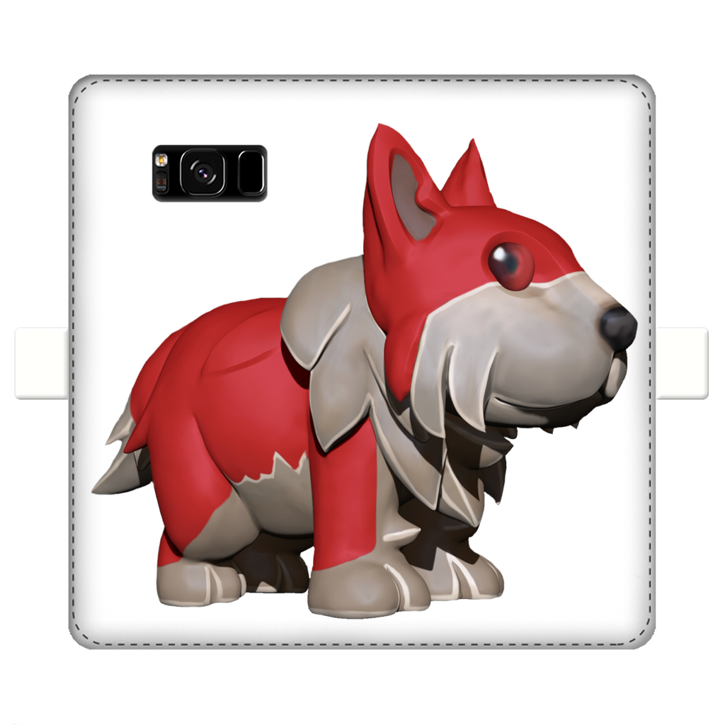 Red Dog Fully Printed Wallet Case showcasing vibrant designs and magnetic closure, made from animal-friendly faux leather.