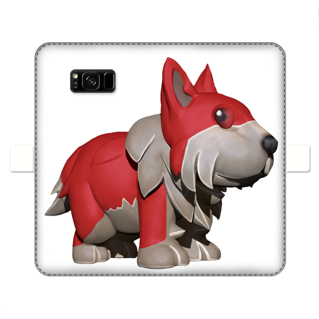 Red Dog Fully Printed Wallet Case showcasing vibrant designs and magnetic closure, made from animal-friendly faux leather.