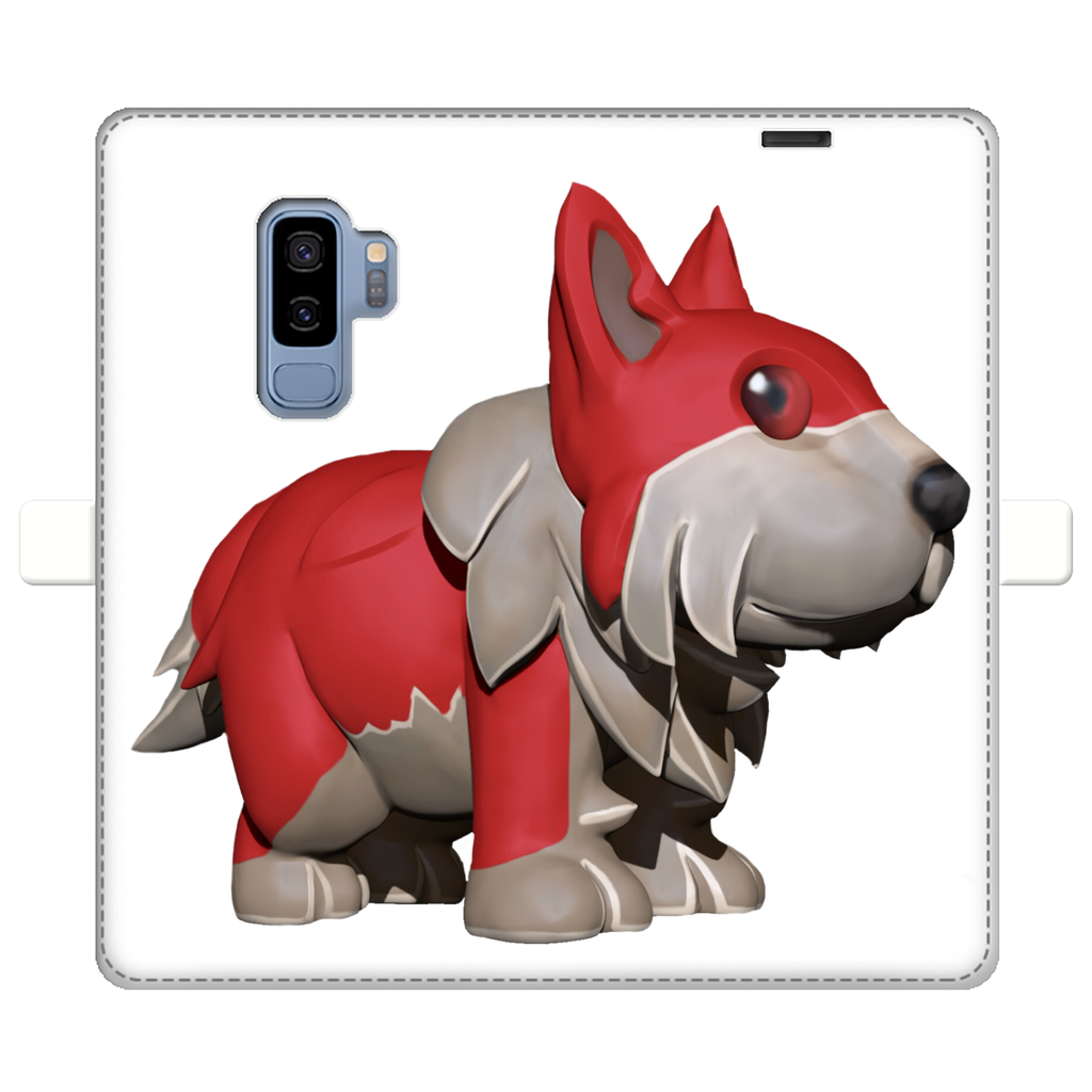 Red Dog Fully Printed Wallet Case showcasing vibrant designs and magnetic closure, made from animal-friendly faux leather.