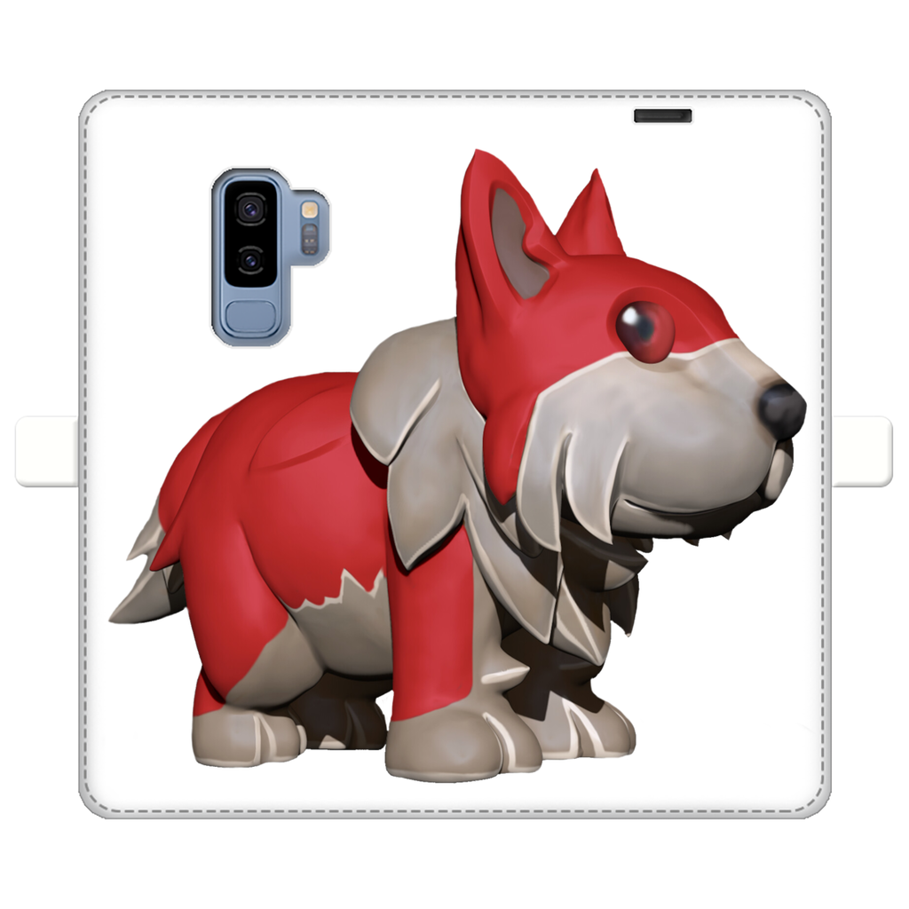 Red Dog Fully Printed Wallet Case showcasing vibrant designs and magnetic closure, made from animal-friendly faux leather.