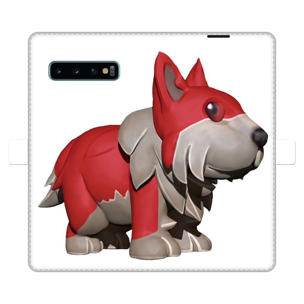 Red Dog Fully Printed Wallet Case showcasing vibrant designs and magnetic closure, made from animal-friendly faux leather.