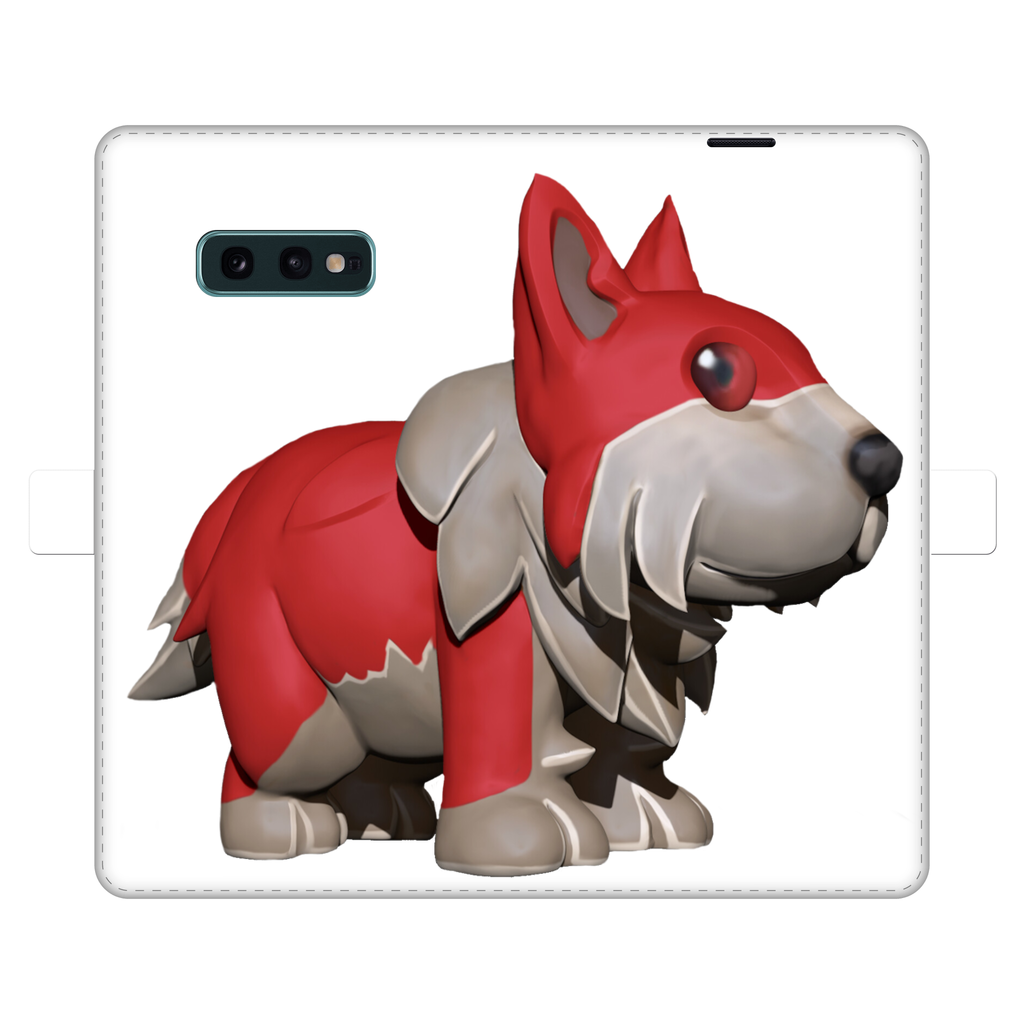 Red Dog Fully Printed Wallet Case showcasing vibrant designs and magnetic closure, made from animal-friendly faux leather.