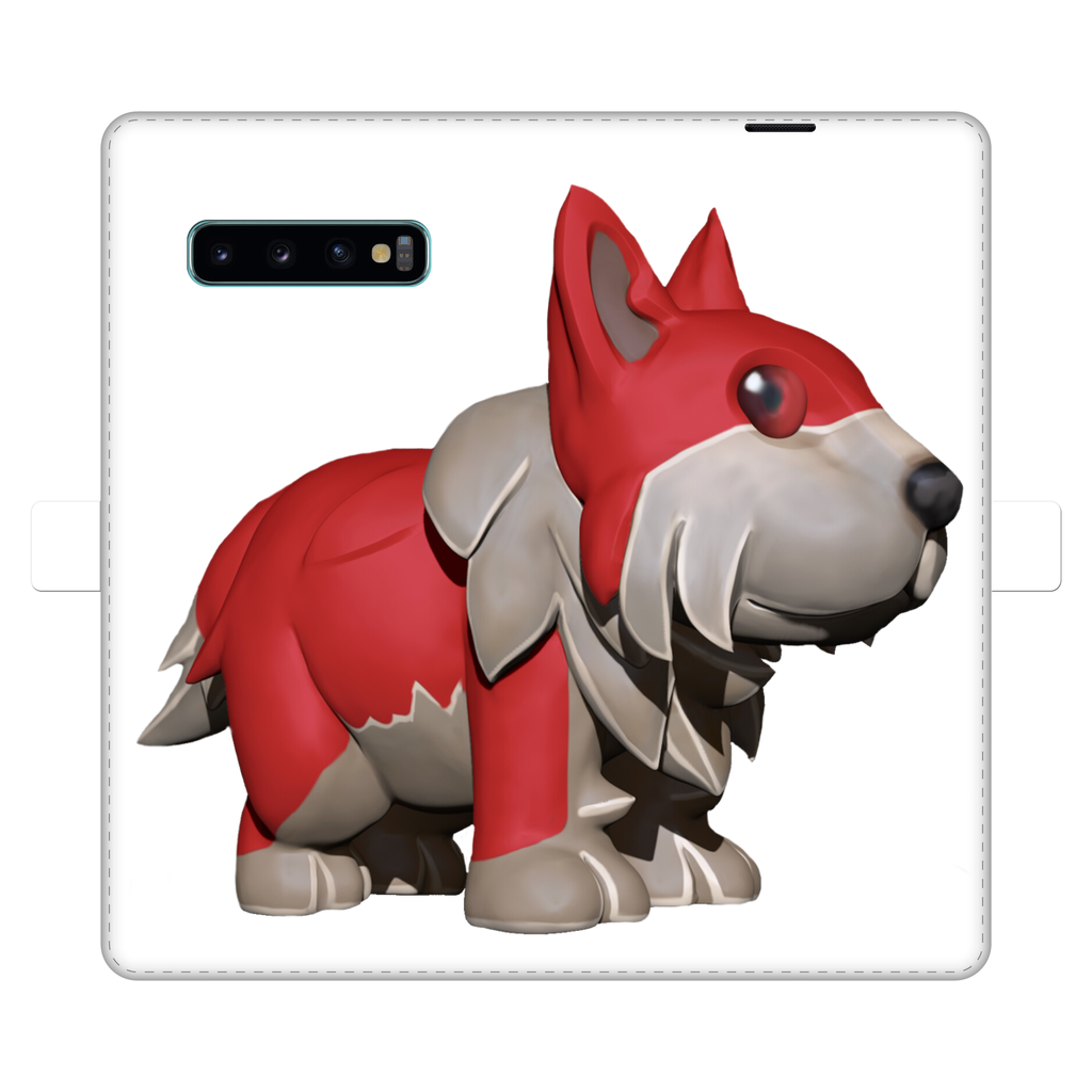 Red Dog Fully Printed Wallet Case showcasing vibrant designs and magnetic closure, made from animal-friendly faux leather.