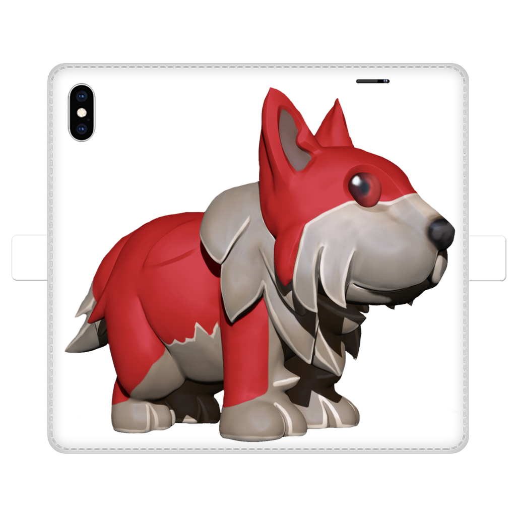 Red Dog Fully Printed Wallet Case showcasing vibrant designs and magnetic closure, made from animal-friendly faux leather.