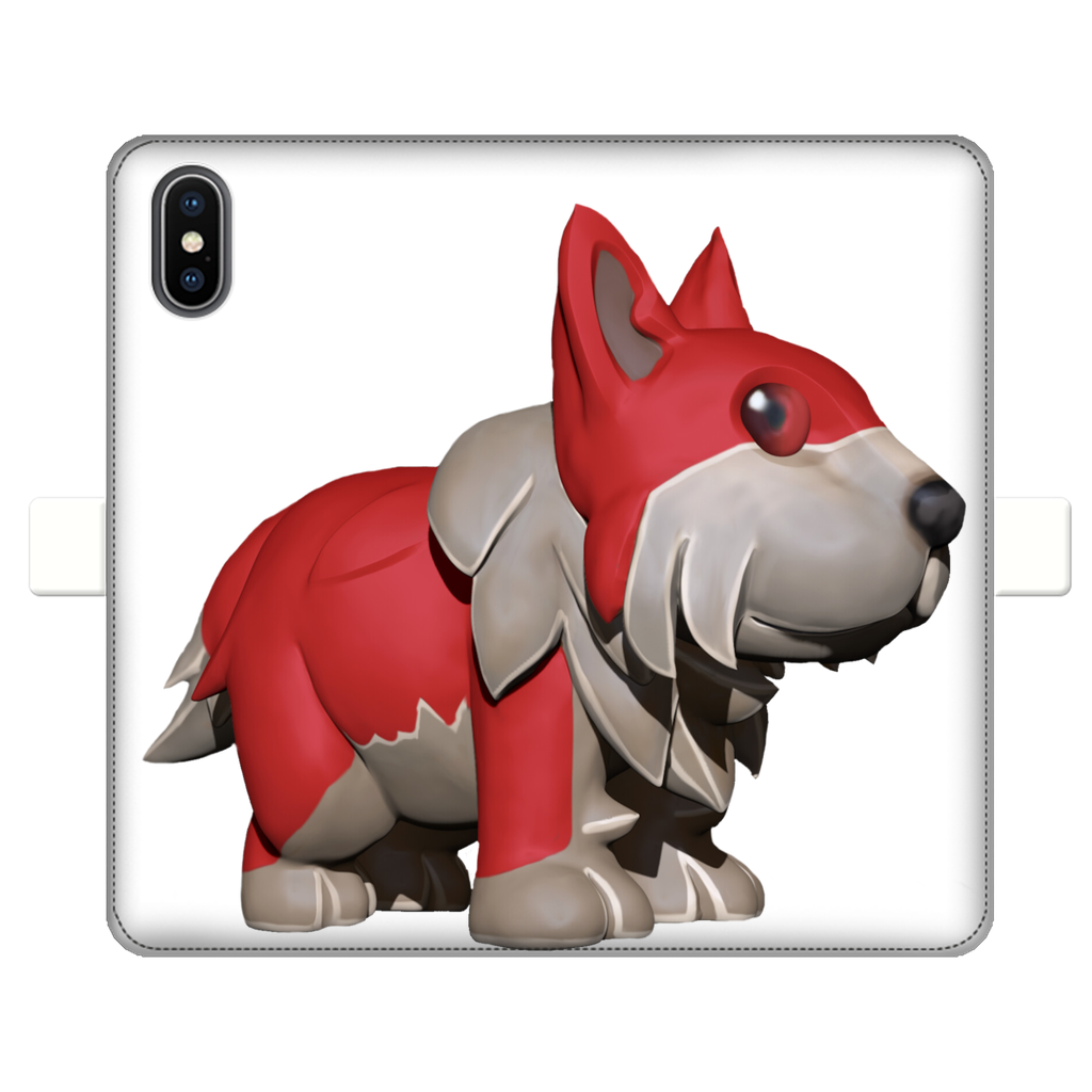 Red Dog Fully Printed Wallet Case showcasing vibrant designs and magnetic closure, made from animal-friendly faux leather.