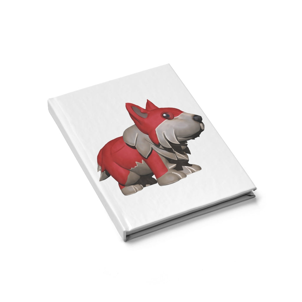 Red Dog Journal with blank pages and colorful wraparound print, showcasing its hardcover design.