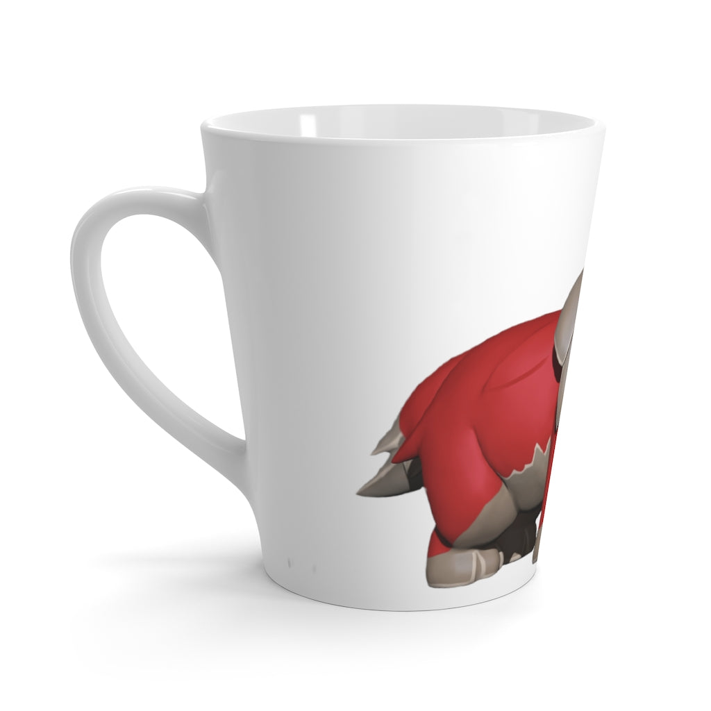 Red Dog Latte Mug in white ceramic with rounded corners and C-handle, showcasing vibrant sublimation printing.