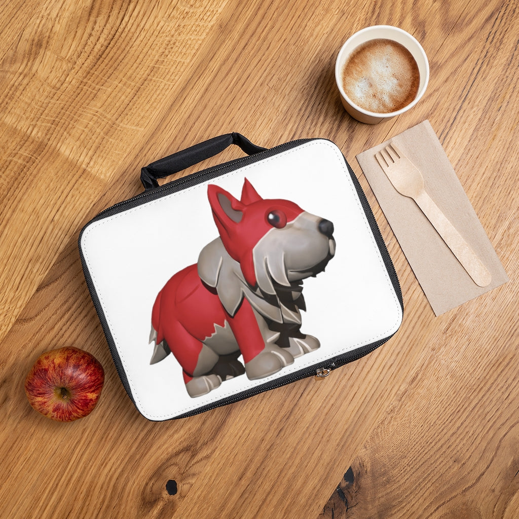 Red Dog Lunch Bag featuring a black base and customizable white area, ideal for adults and kids.